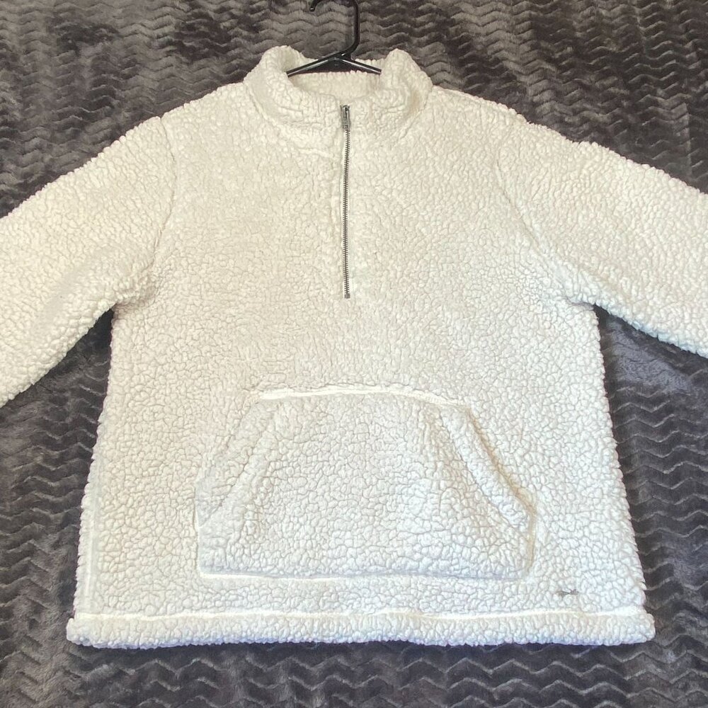 Hollister White Sherpa Fleece Pullover Sweater Kangaroo Pocket Womens size S